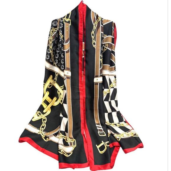 Chain Belt Pattern Silky Oblong Scarf*Beautiful Lux Looking Scarf*Fashion Fun - Picture 1 of 1